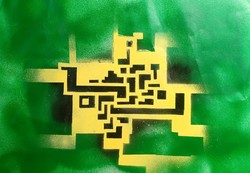 Zöld-sárga geometrikus absztrakt (42x30 cm)