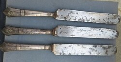 3 Antique alpaca marked monogrammed knives 25 cm.