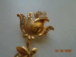 Gold foil rose brooch with polished stones and iridescent mother-of-pearl enamel
