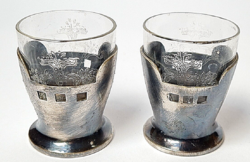 KIÁRÚSÍTÁS!  Antik ezüstözött pohártartók + díszes likőrös poharak