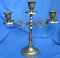 3-branched copper candle holder, engraved, 22 cm high, arm distance 22.5 cm,
