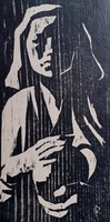 Girl with a jug - woodcut (full size: 25x17 cm)