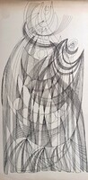 Abstract pen drawing by István Hajdú Varga (43x22 cm)