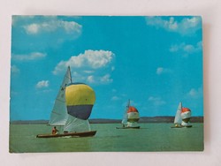 Retro képeslap fotó levelezőlap Balaton vitorlás hajók