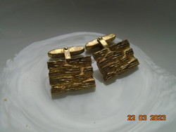 PLAQUÉ GOLD LAMINÉ French Art Deco Modernist Brutalist Textured Cufflink