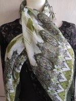 Fluffy light green fringed shawl, scarf 100cmx100cm