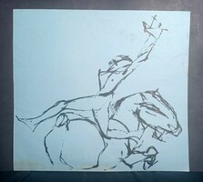 Acrobatic stunt on horseback - ink drawing (33x30 cm)