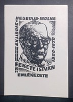 Fekete István portré - Ex libris Hegedűs Ibolya - Fery Antal (15x10 cm)