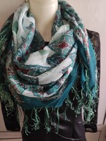 Fluffy light turquoise fringed shawl, scarf 100cmx100cm