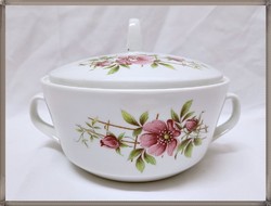 Porcelain soup bowl with wild rose pattern