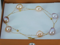 18K gold necklace with multicolored baroque pearls