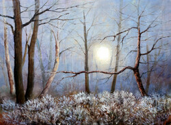 Lantos György:Zúzmarás reggel 50x70 cm (Tél, erdő, fák)