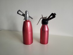 Régi retro alumíniumfejes pink szódásszifon és habszifon mid century szódás szifon