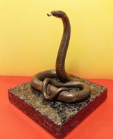 Bronz kígyó szobor - gyógyszerész, orvos jelkép - gránit talpazaton