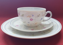 Triptis német porcelán reggeliző kávés teás szett csésze csészealj kistányér virág mintával