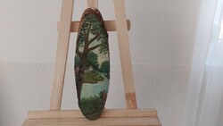 (K) landscape painting on a tree trunk 41x13 cm
