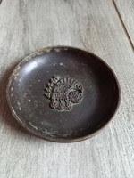 Pompás régi madaras bronz tálka (8 cm)