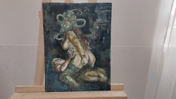 (K) surreal shield, erotic painting 18+ 40x30 cm