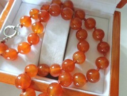 Carnelian beautiful orange mineral necklace, string of pearls 11 mm!!