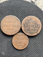 3 Krajcár 2db 1849+ egy krajcár 1848