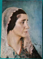 Rudnay Gyula festménye: Csipkekendősnő, 1920- Naptárból képeslap