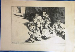 Social real etching, liberation autumn 1944, marked Bognár Árpád / 1931-2004 / 56x39cm