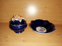 Beautiful dark blue porcelain bonbonier or jewelry holder with small bowl (10/k)