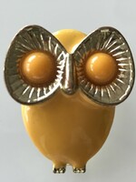 Bagoly alakú bross sárga zománccal, 4 x 3,5 cm