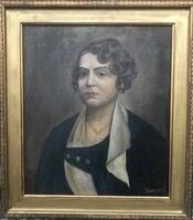 Antik orosz szignózott nő portré olaj-vászon festmény 70x62 cm