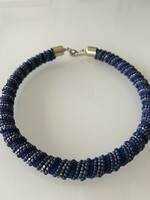 Neck blue with gold and cobalt blue twisted string of pearls, 43 + 9 cm