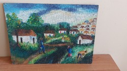 (K) village life picture painting 41x30 cm