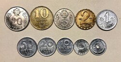 Full forint (20-10-5-2-1) and penny (50-20-10-5-2) circulation line in good condition