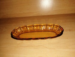 Antik borostyán üveg kínáló tál 9*21 cm (19/d)