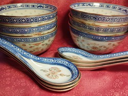 Kínai porcelán: 6 db  rizs szemes tál kanállal