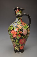 Huge Kalocsa-patterned pitcher, made of sand bee. 1991-With year number. Indicated. 47 Cm.