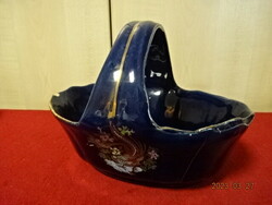 German glazed ceramic centerpiece, with a golden pheasant pattern on a cobalt blue base. Length 20 cm. Jokai.