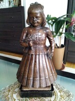 Antik szobor 1931-ből - iskolás lány korabeli viseletben, szignóval!