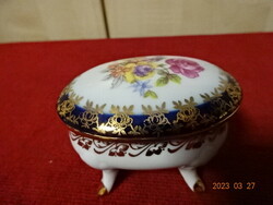 German porcelain, four-legged, rose-patterned jewelry holder, height 5 cm. Jokai.