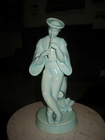 Zsolnay blue flute-playing shepherd, 28 cm