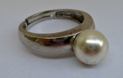 Szépséges kézműves állítható ezüst gyűrű gyöngy dísszel