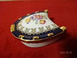German porcelain centerpiece, cobalt blue border, richly gilded, length 7.5 cm. Jokai.