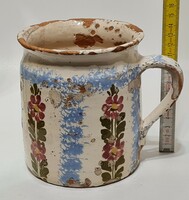 Traditional, colorful flower pattern, blue glaze, white glaze ceramic mug (2572)