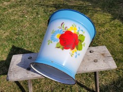 Régi Budafok zománcos virágos rózsa mintás kék fehér rózsás zománcozott vintage vödör kanna Budafok