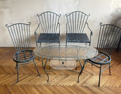 Kovácsolt vas míves ülőgarnitúra karosszék asztal kerti bútor terasz szék