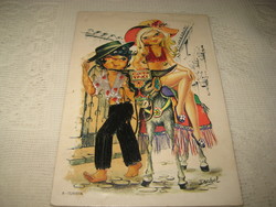 Spanish feel-good postcard, the young man's shirt pants are embroidered with silk