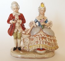 Porcelán német szobor barokk ruhaviseletes pár Lippelsdorf