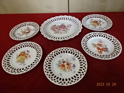 Czech porcelain cake set with openwork edges, flower pattern. Jokai.