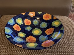 Nagyméretű (33,5 cm), gyönyörű színekben pompázó, címkével jelzett vietnami tál, asztalközép.