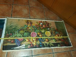 Almády István festmény, asztali csendélet, 50x105 cm keretezhető méret, csak vászon, vakráma nélkül