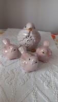 Porcelain bird-shaped candle holder 12 x 16 cm, + 3 porcelain birds with luster 6 x 8 cm